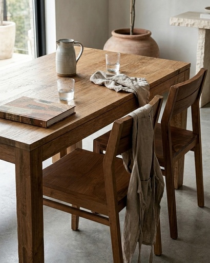 Reclaimed Teak Straight Wooden Dining Table