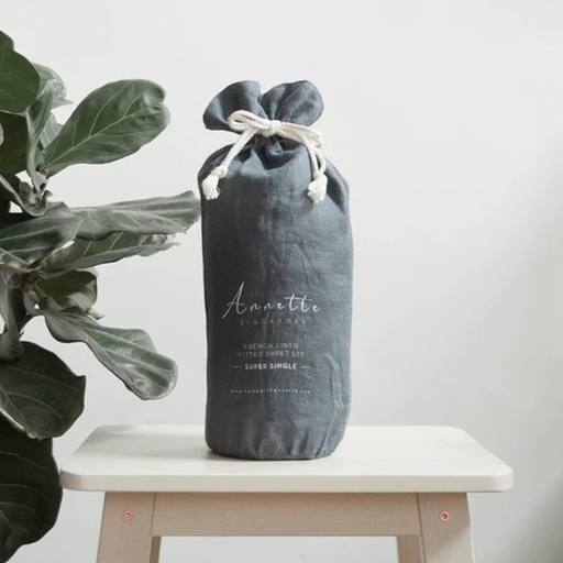 French Linen Fitted Sheet Set - Slate Grey